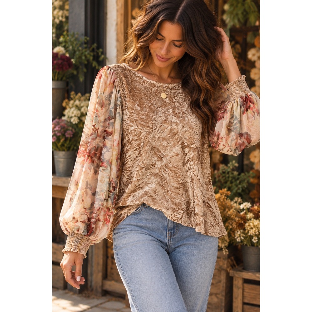 Meadow Rue Crushed Velvet Floral Top | Romantic Boho